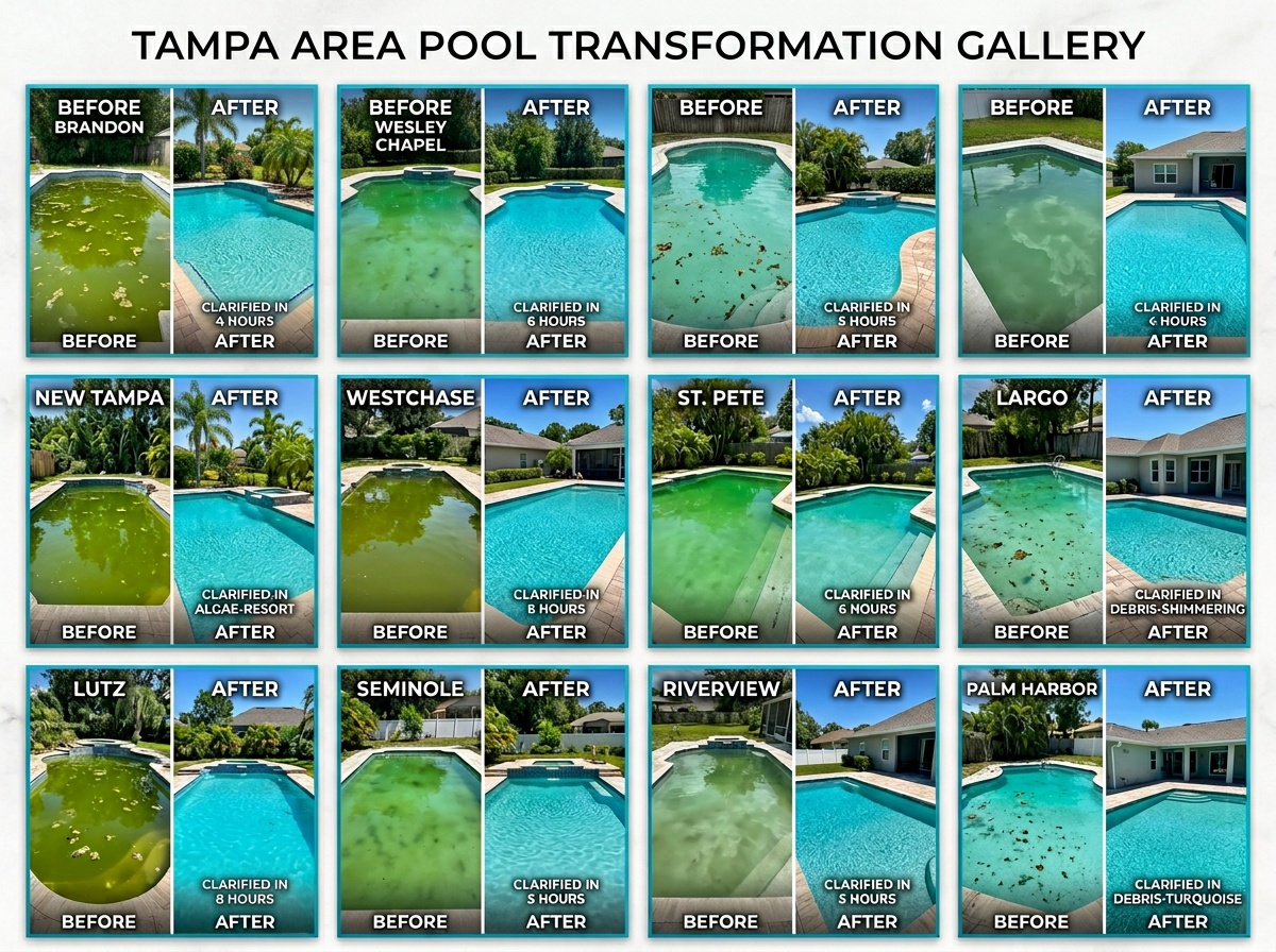 Backyard pool after a Clearwave weekly service in Tampa
